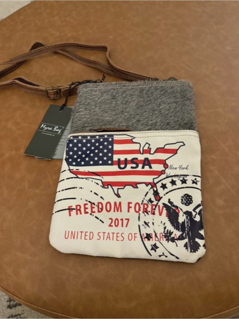 Myra USA Freedom Forever Messenger Crossbody Bag - Brown/Gray
